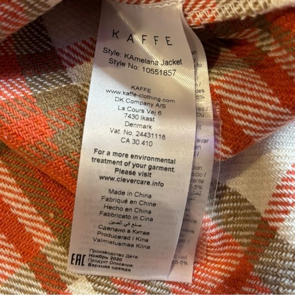 Jardines Domaine Women’s Plaid Orange & Cream Kamelena Jacket - Picture 11 of 12